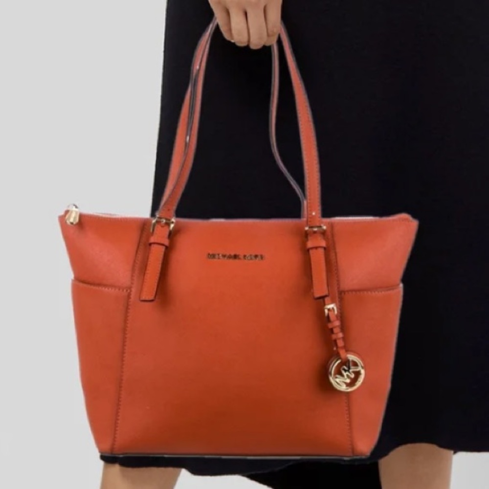 Michael Kors Jet-Set Top Zip Saffianio Leather Tote